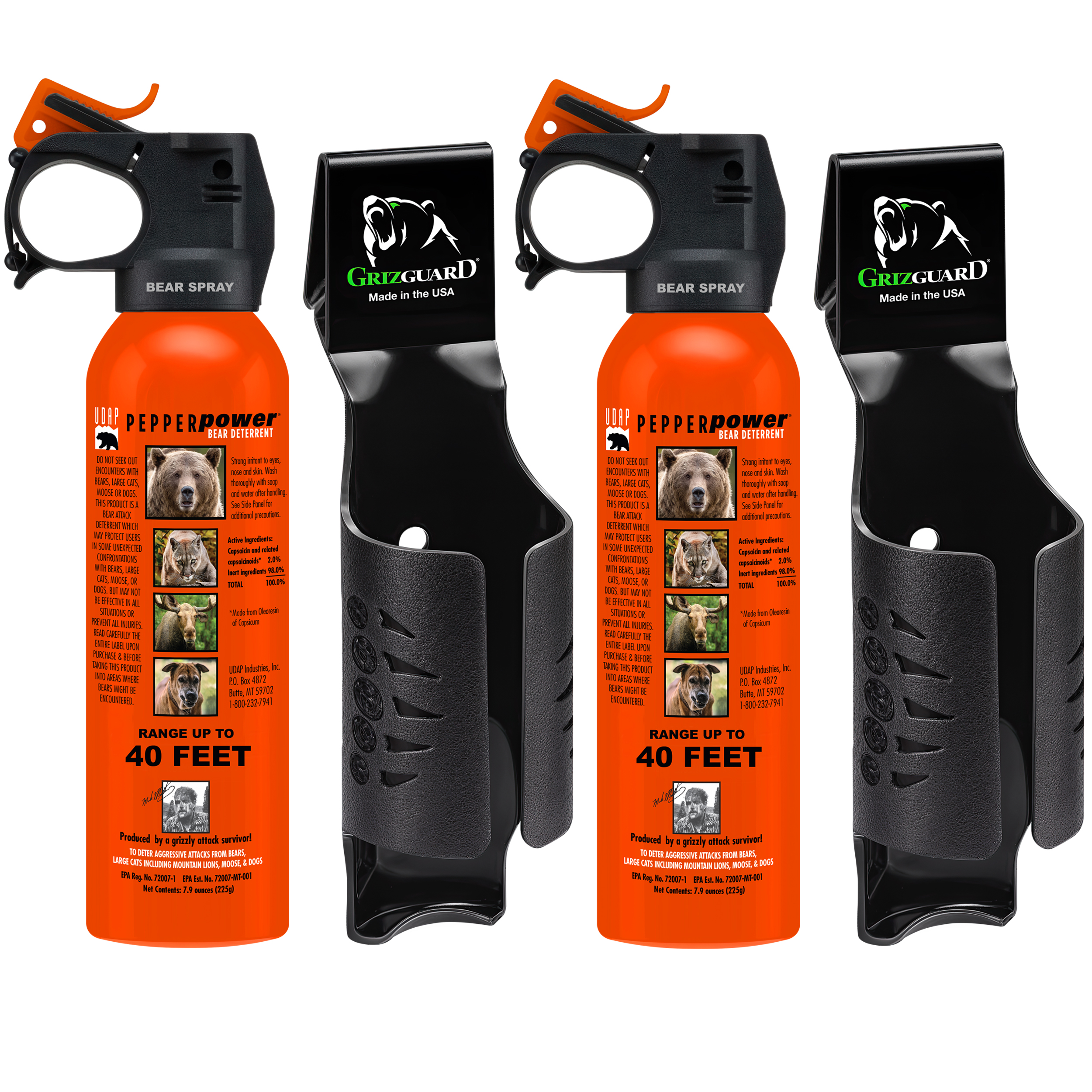 UDAP 7.9oz SOG2 Bear Spray 2-Pack with Griz Guard Holsters Max Strength Self Defense